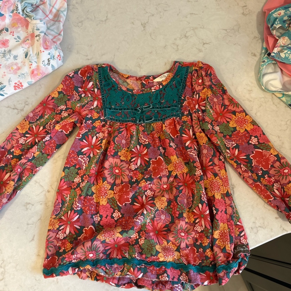Matilda Jane pink & Teal Floral Long-Sleeve Peasant Top